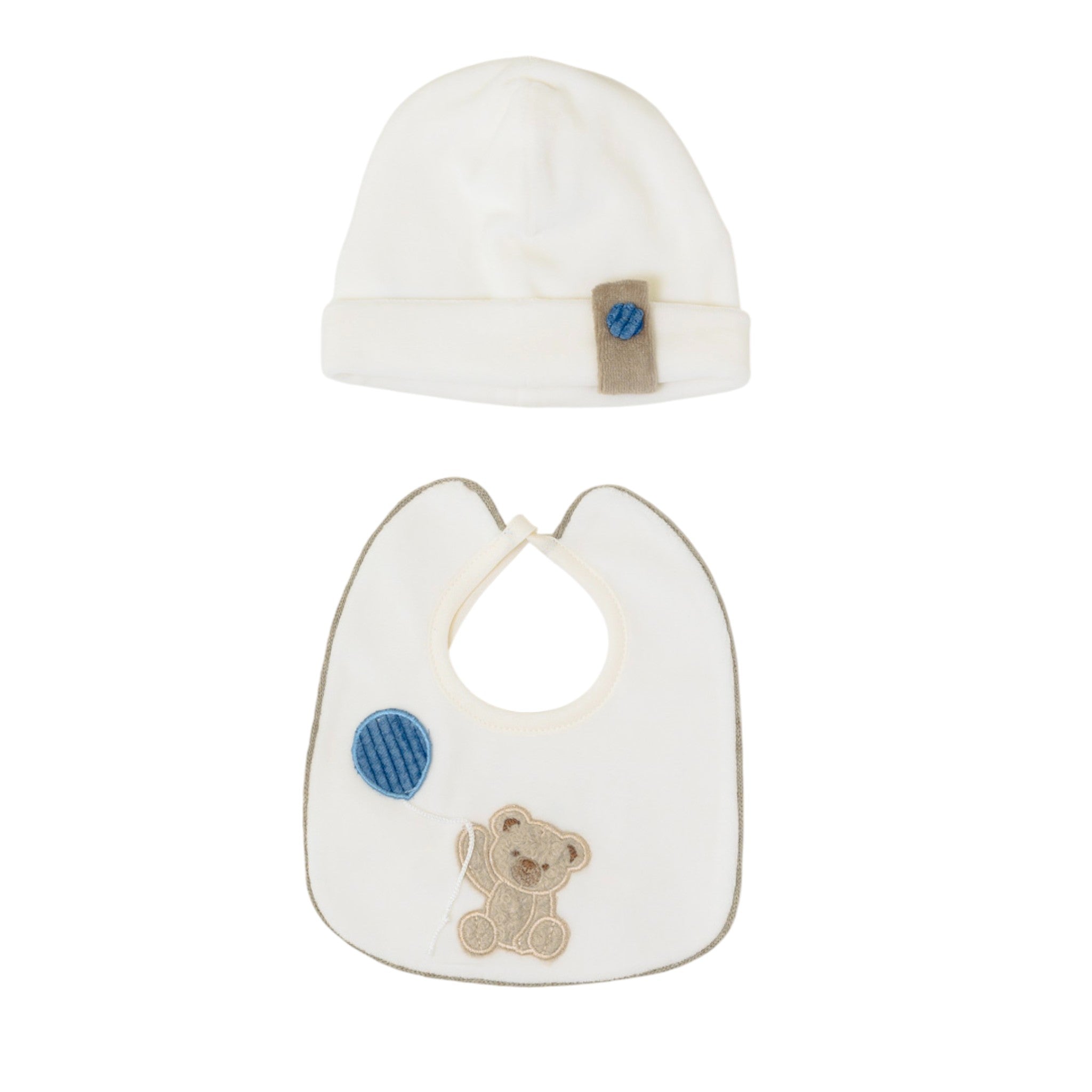 Baby Hat and Bib Set, Blue Chenille, SARTORIA DEI PICCOLI (code LR1110)