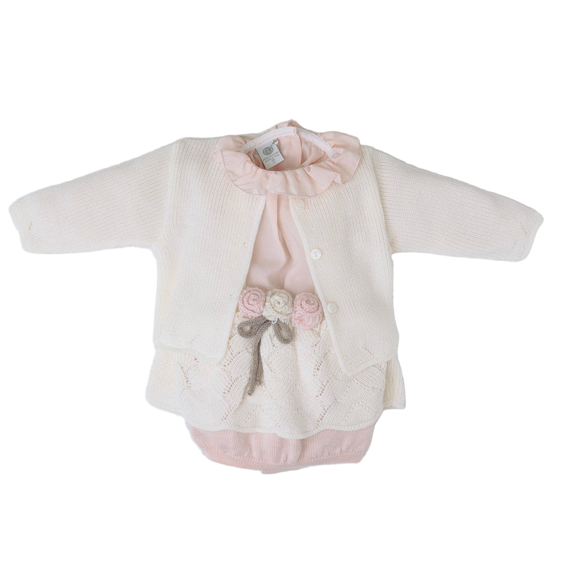 Completo 3 pezzi con salopette-coulotte e fiori Bimba VANIGLIA IN2560 - NANU' BABY