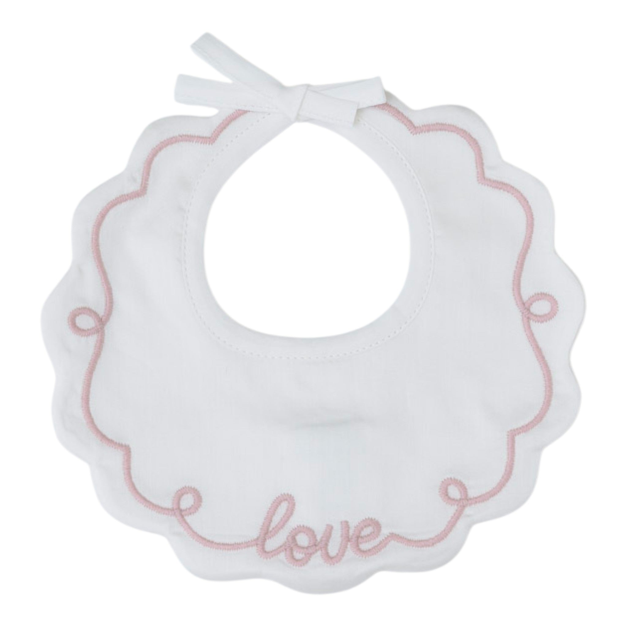 100% Chenille Baby Bib, Vanilla with Pink Heart IN27BAV
