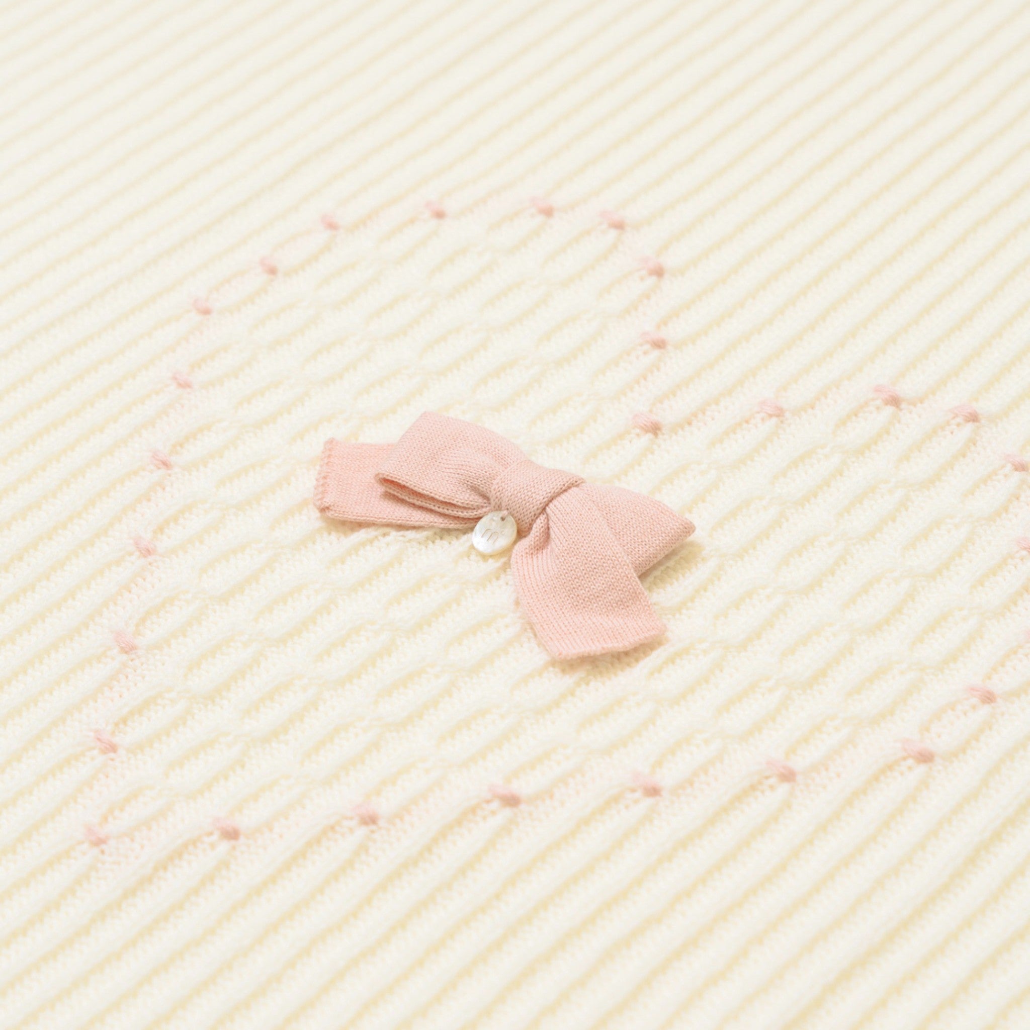 Wool Blanket with Heart Design for Newborns, Vanilla, IN1180