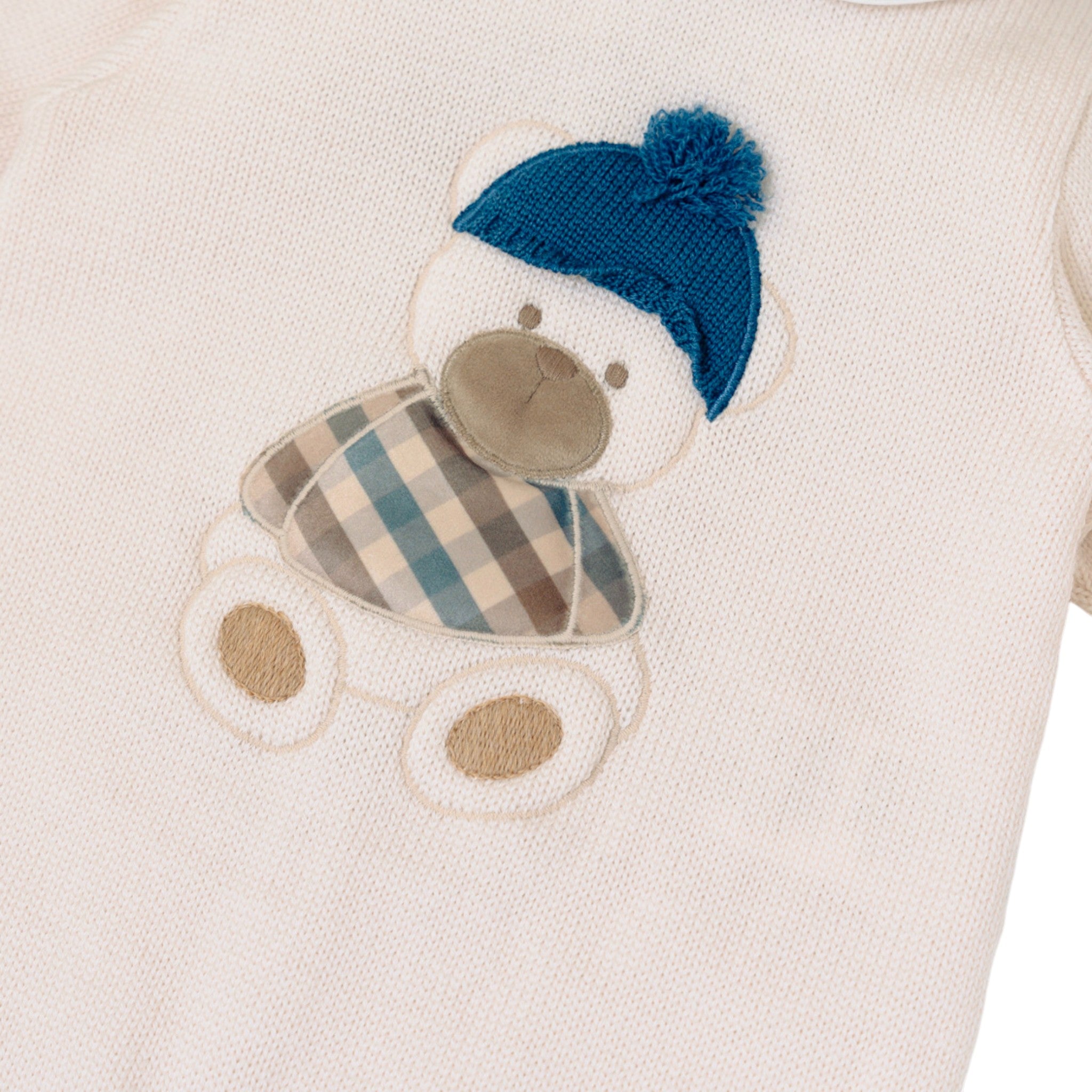 Baby Romper, 100% Virgin Wool, Natural Sapphire, Bear Design, Hat IN7110/Z