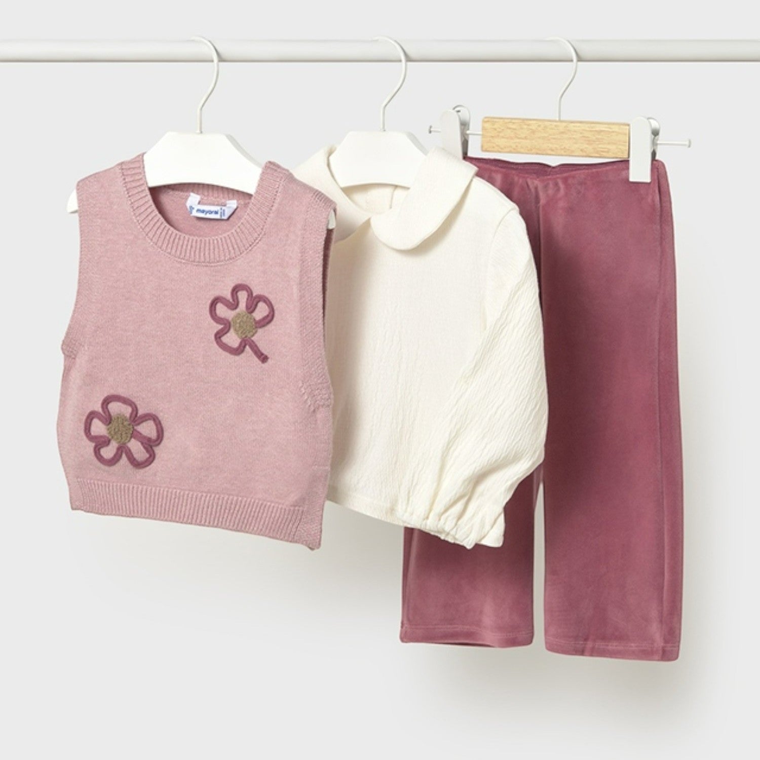 Completo Pantalone gilet tricot Bimba Rosa 2596/49 - NANU' BABY