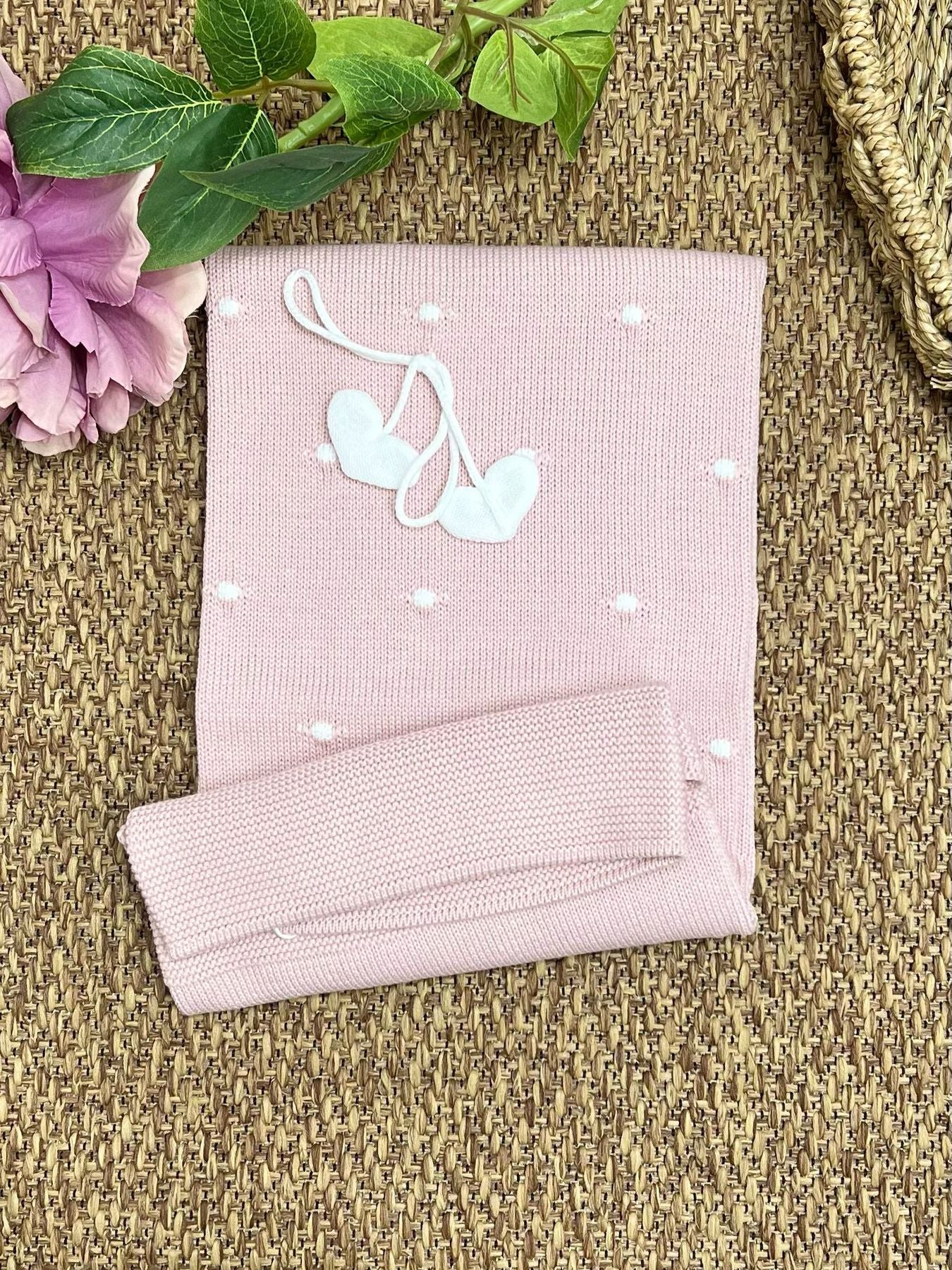 Coperta Pois e Fiocchetto con Cuoricini Neonata BIANCO 3057/161 -  NANU' BABY