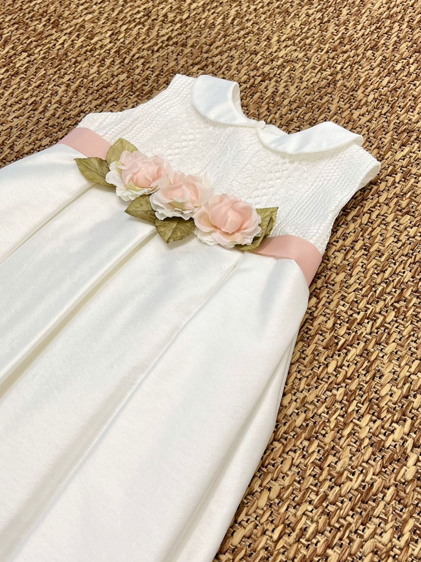 Abito Cerimonia Roselline Bimba Bianco FB064 -  NANU' BABY