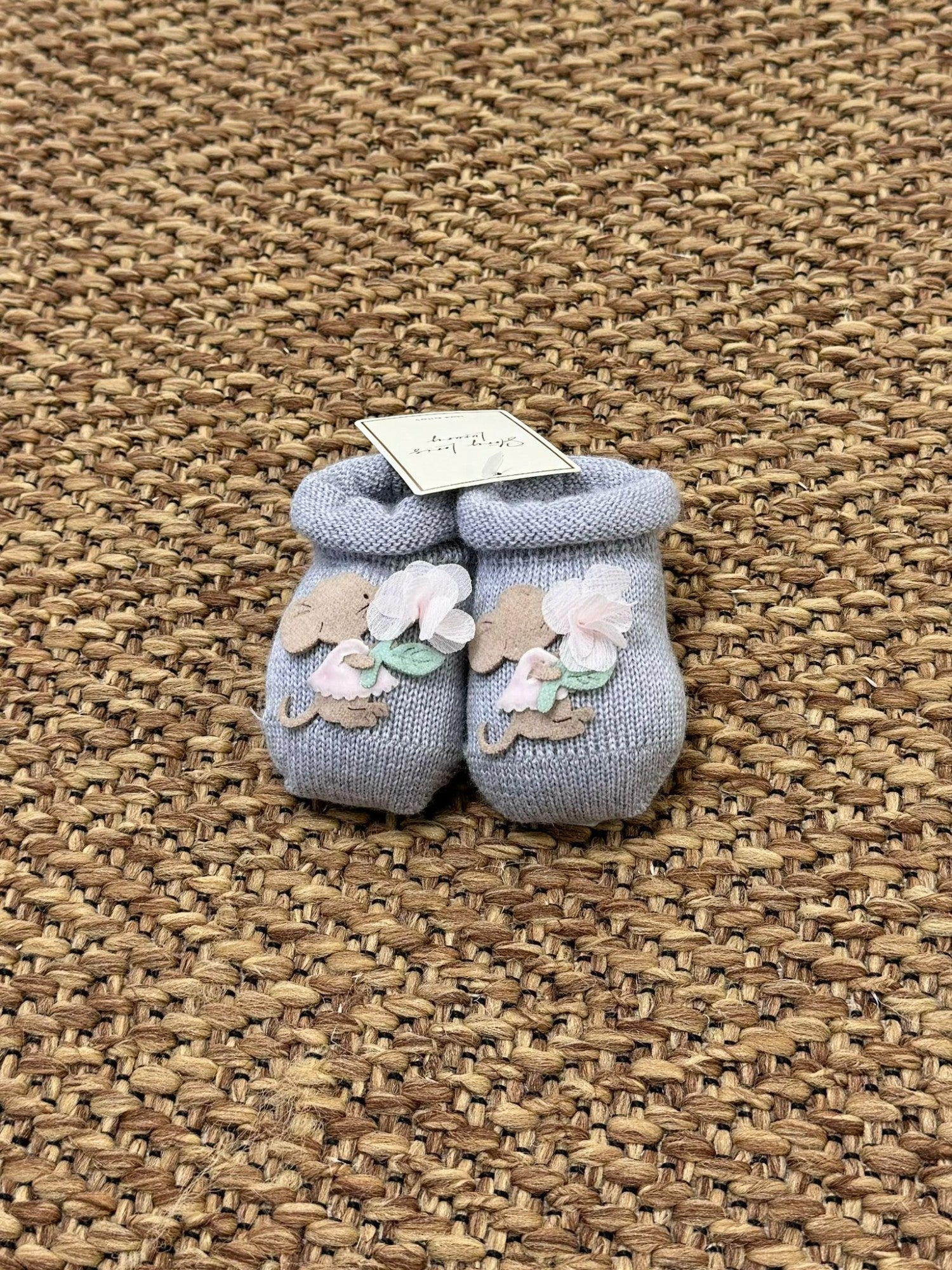 Babbucce Topolino con fiore Neonata GRIGIO 30579/N4 -  NANU' BABY