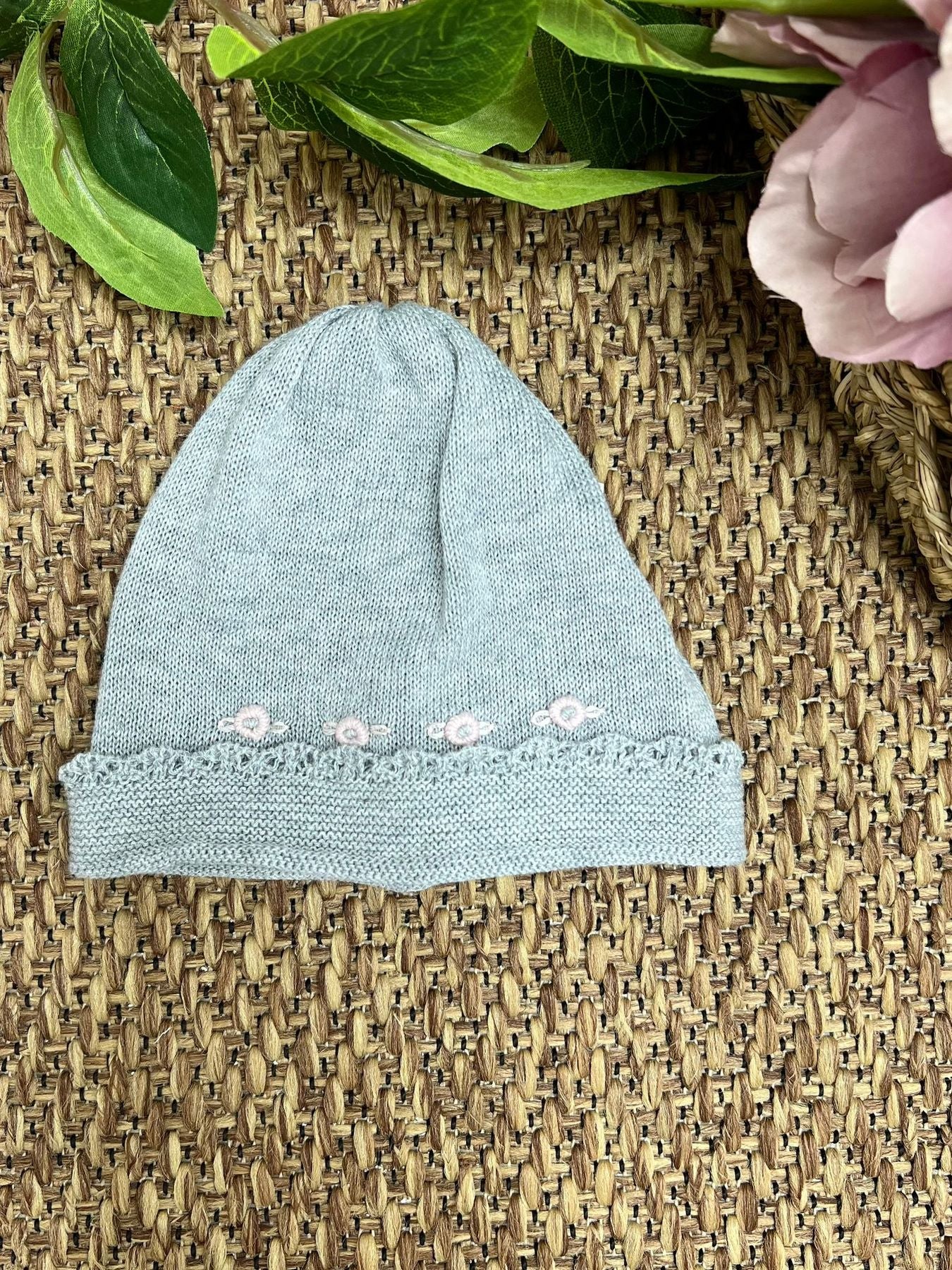 Cuffia Fiorellini Neonata GRIGIO 680. -  NANU' BABY