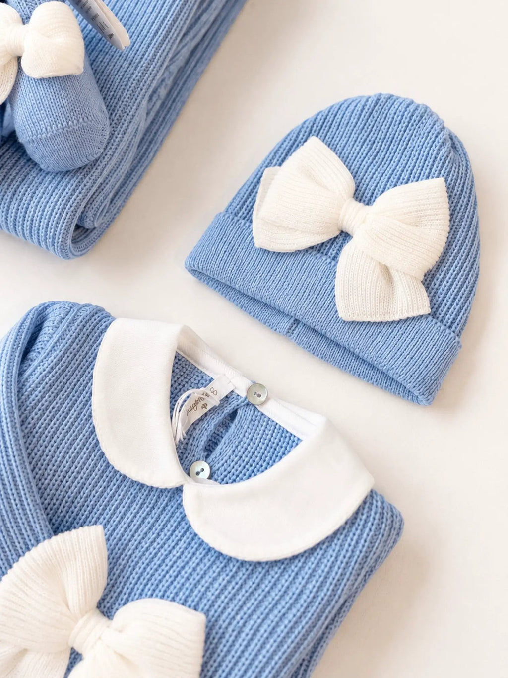 Cuffia Neonato Azzurro MAGLIA INGLESE FIOCCO 640/5630 by BABY LORD
