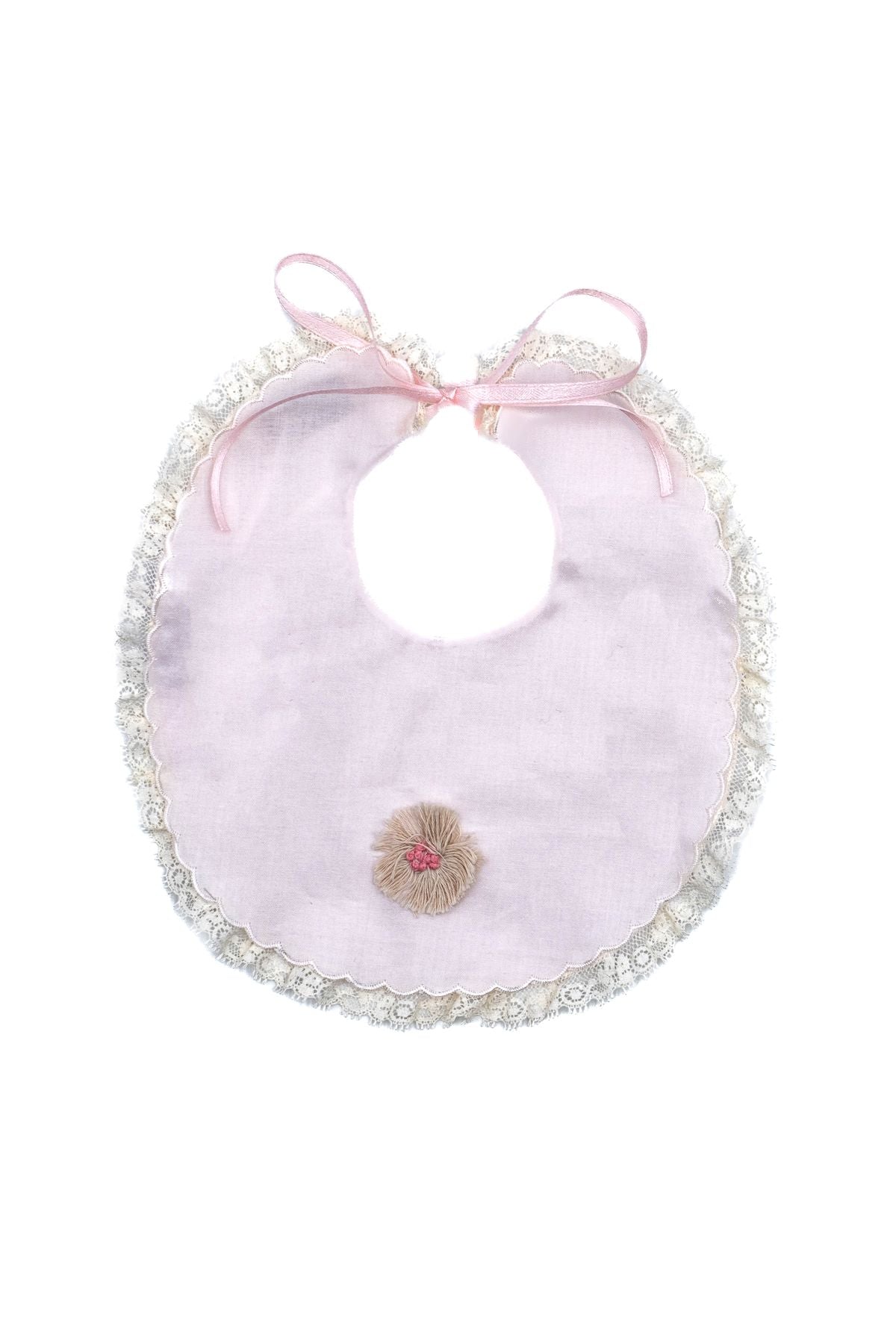Bavetta ricamo e pizzo Neonata Rosa AMY/817 -  NANU' BABY