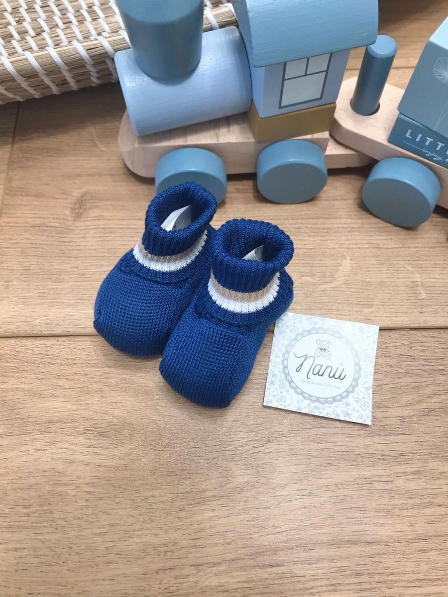 Babbucce in filo di cotone 100% made in Italy Neonato BLU EF56S -  NANU' BABY