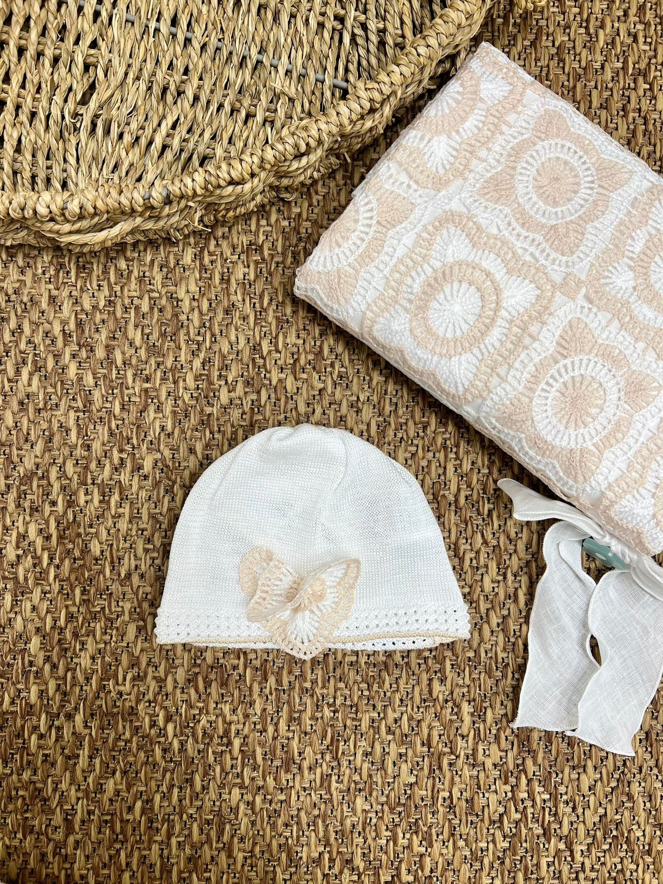 Cuffia Fiore in lino Neonata BIANCO EL2071 -  NANU' BABY