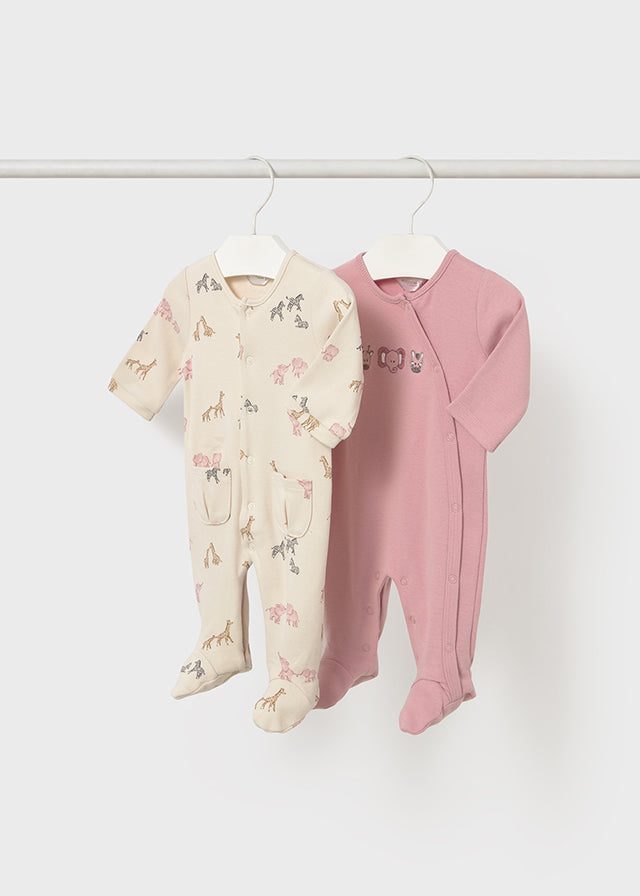Ensemble 2 Pyjamas Bébé Fille Manches Longues Crème Rose 2703/92