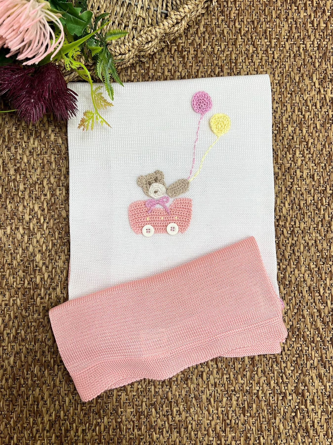 Coperta Orsetto e Palloncini Neonata BIANCO EL3680 -  NANU' BABY