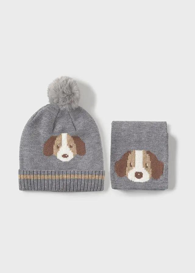 Grey Polyester Knitted Hat and Scarf Set 10018/61