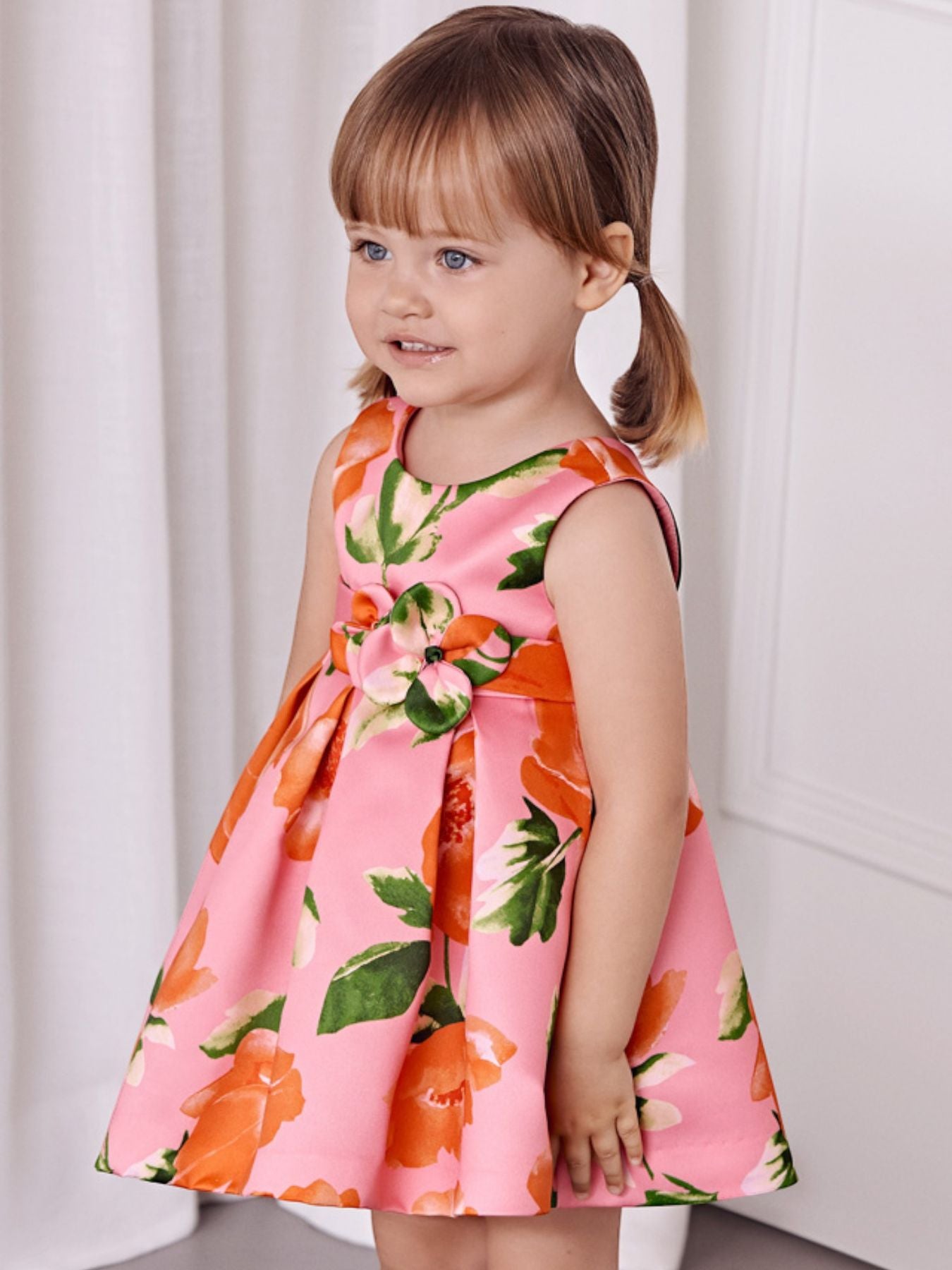 Abito saten stampato Bimba FUCSIA 5021 -  NANU' BABY