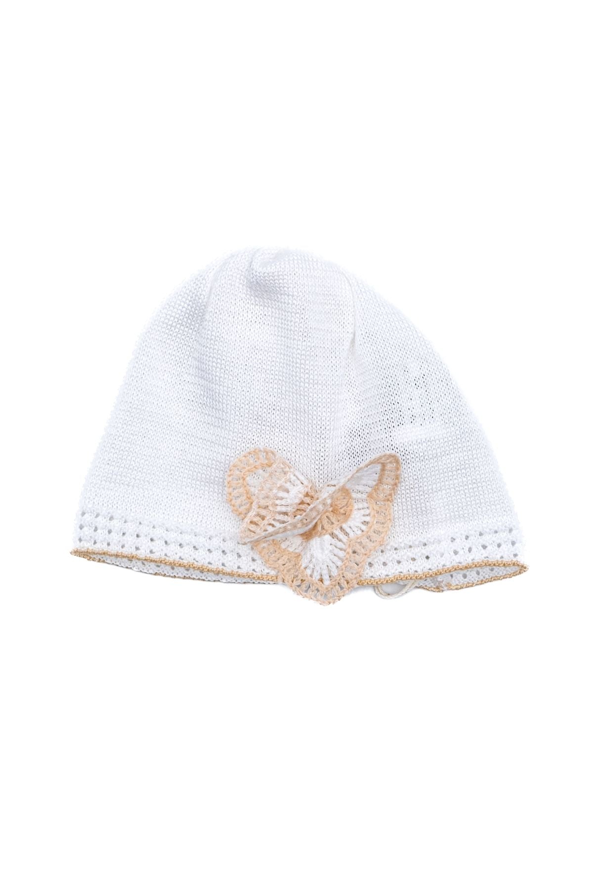 Cuffia Fiore in lino Neonata BIANCO EL2071 -  NANU' BABY