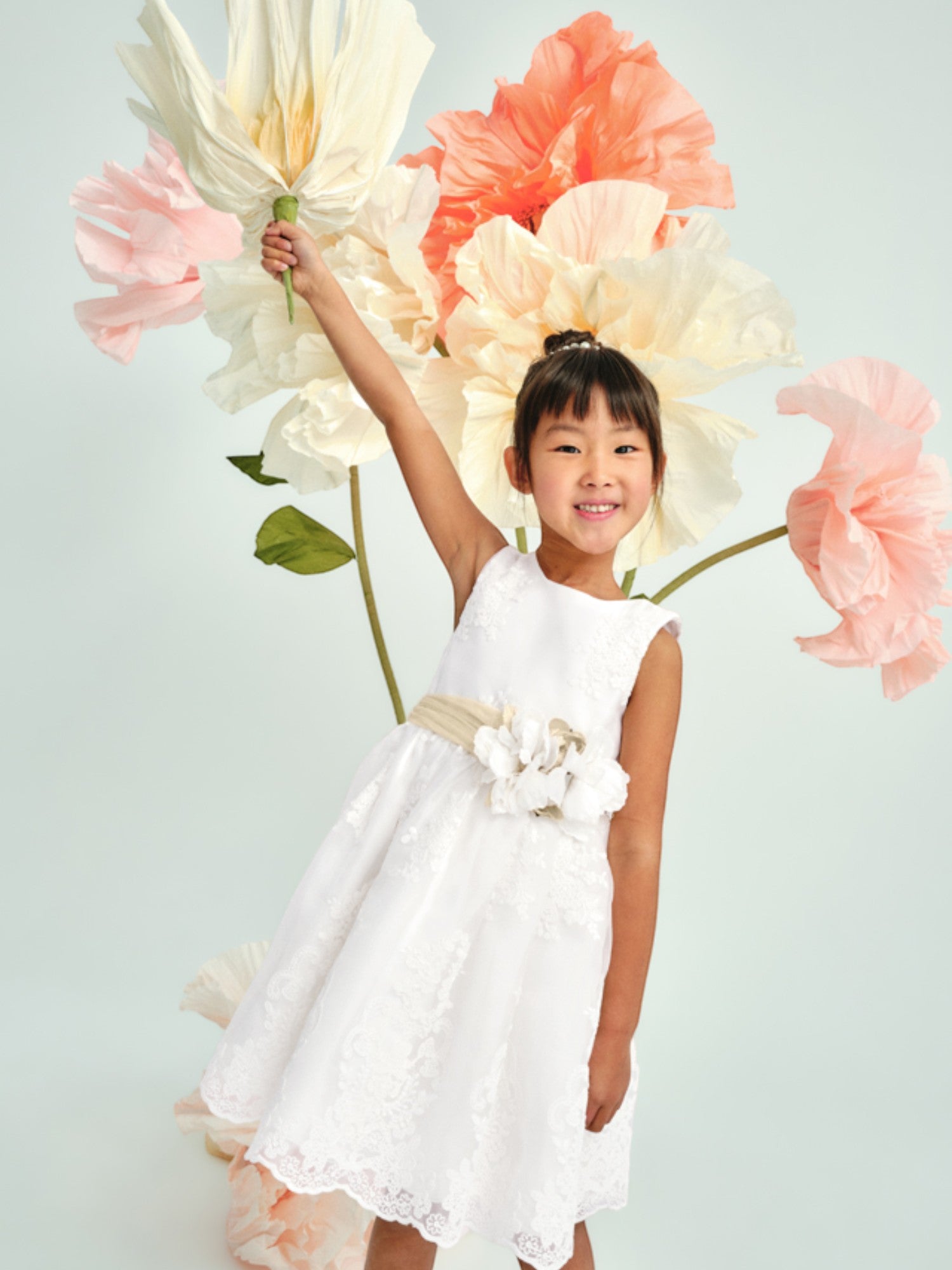 Abito  organza ricamato Bimba PANNA 5037 /7 -  NANU' BABY