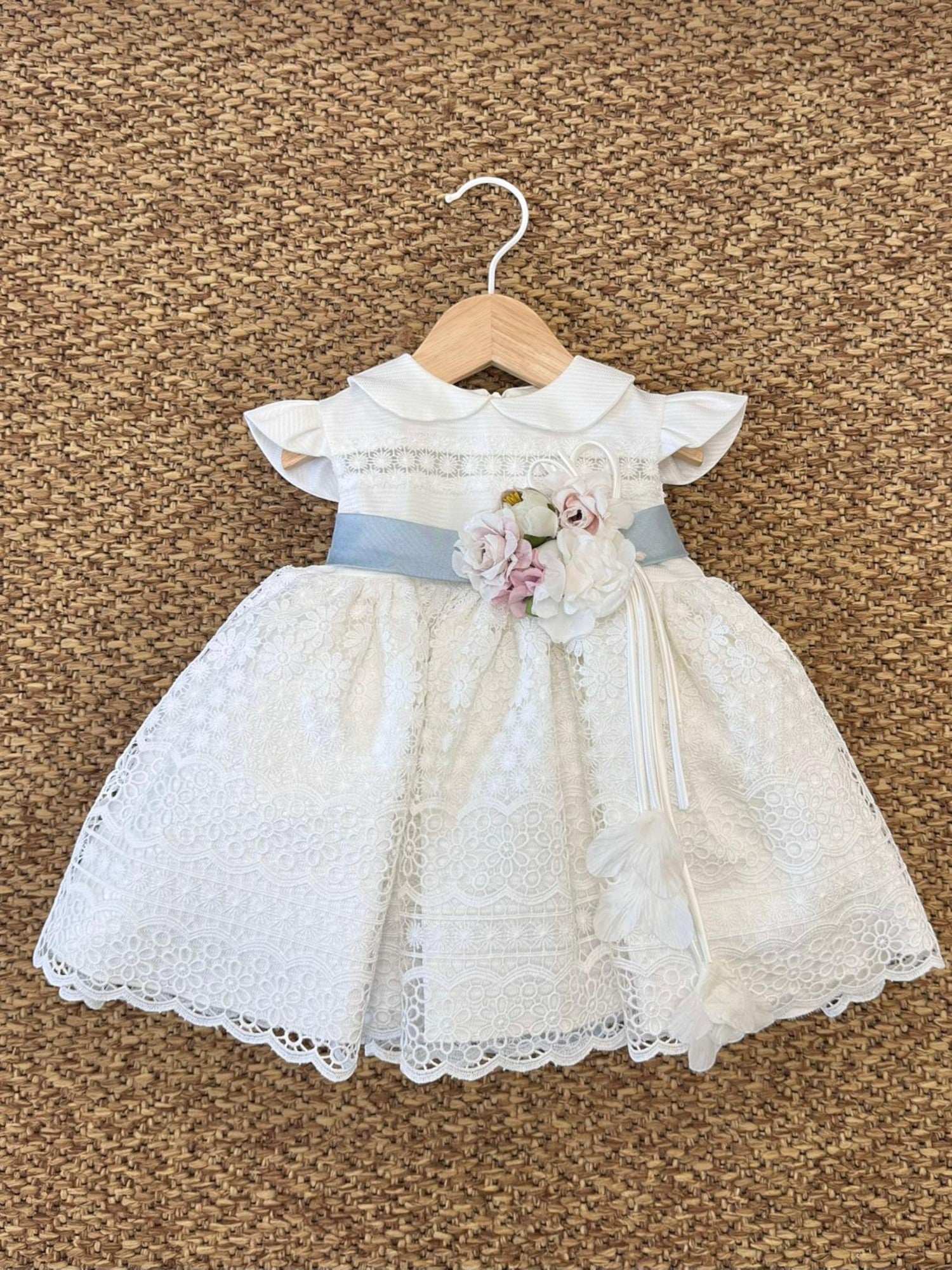 Abito Cerimonia Macramè Bimba AZZURRO FB080/AP -  NANU' BABY
