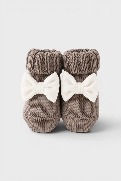 Babbucce Neonata Tortora FIOCCO VELLUTO 723/4830 by BABY LORD