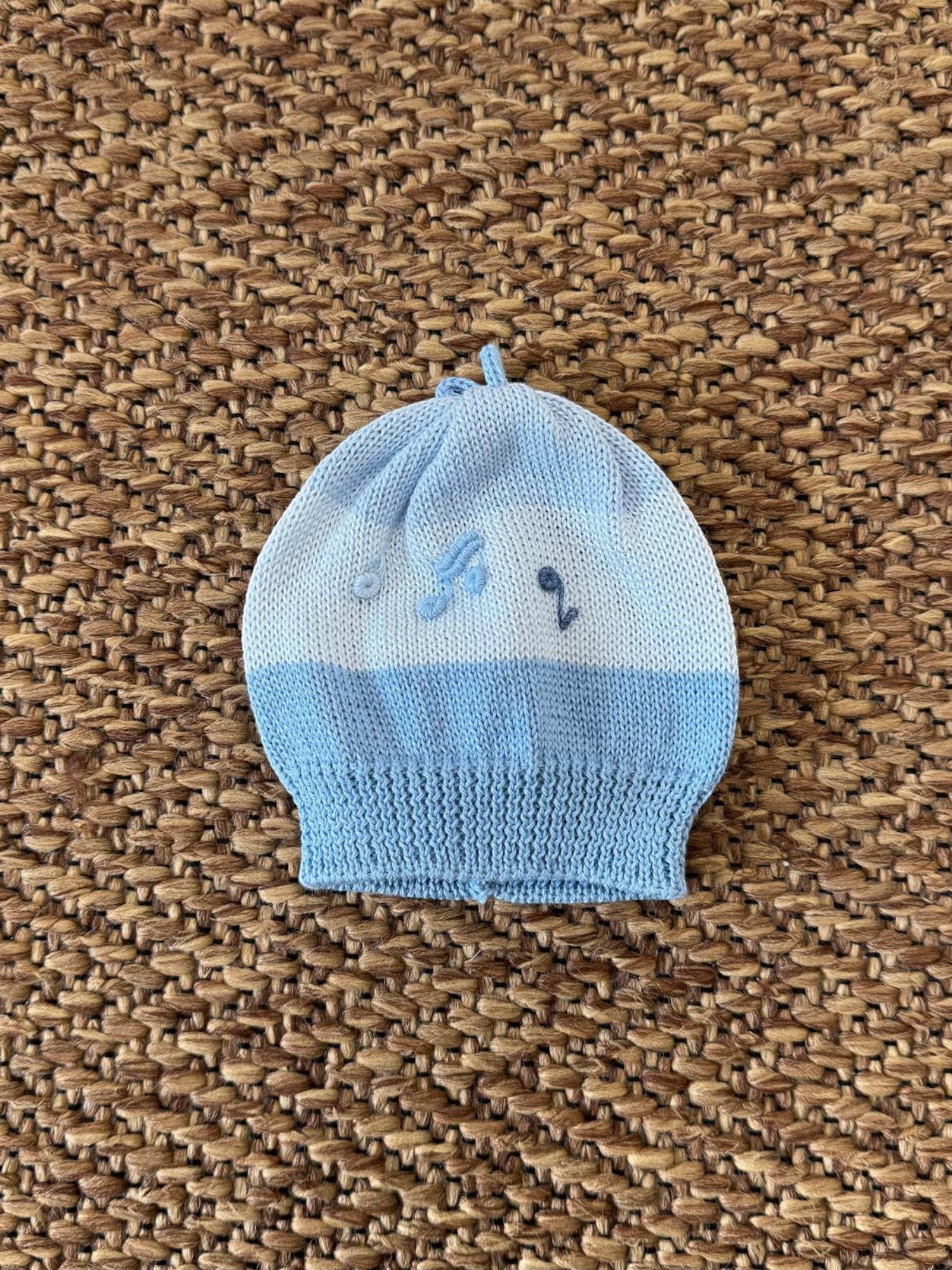 Cuffia in maglia di cotone con ricamo Neonato CIELO SKY/766C -  NANU' BABY