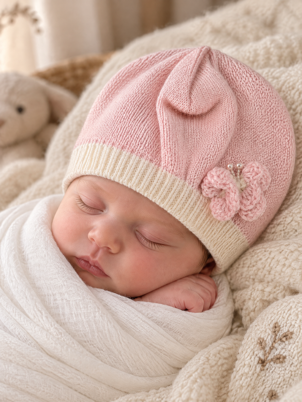 Cuffia Neonata Rosa 8207 by BIMBALO'