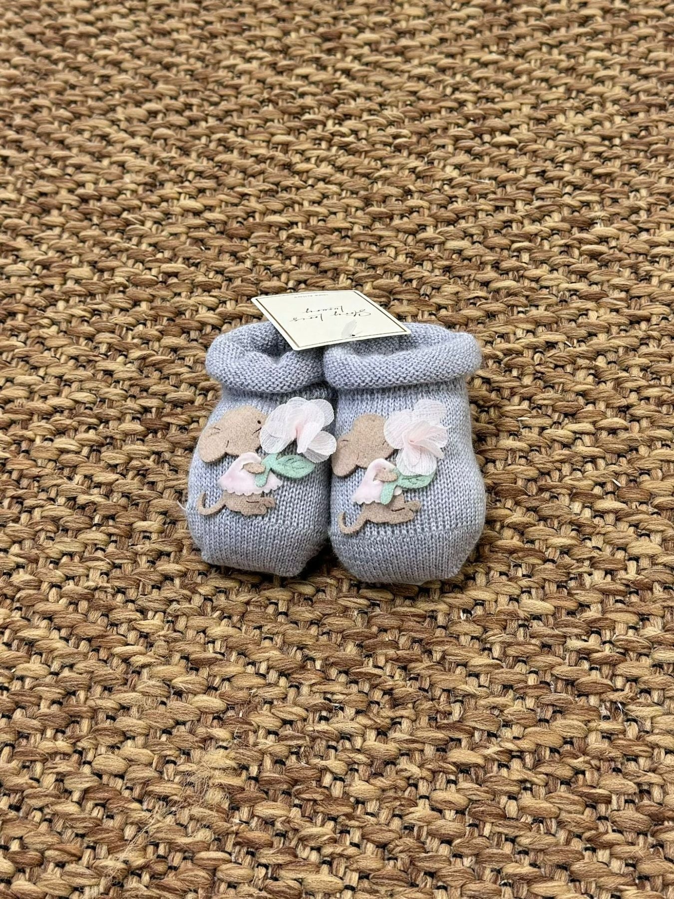Babbucce Topolino con fiore Neonata GRIGIO 30579/N4 -  NANU' BABY