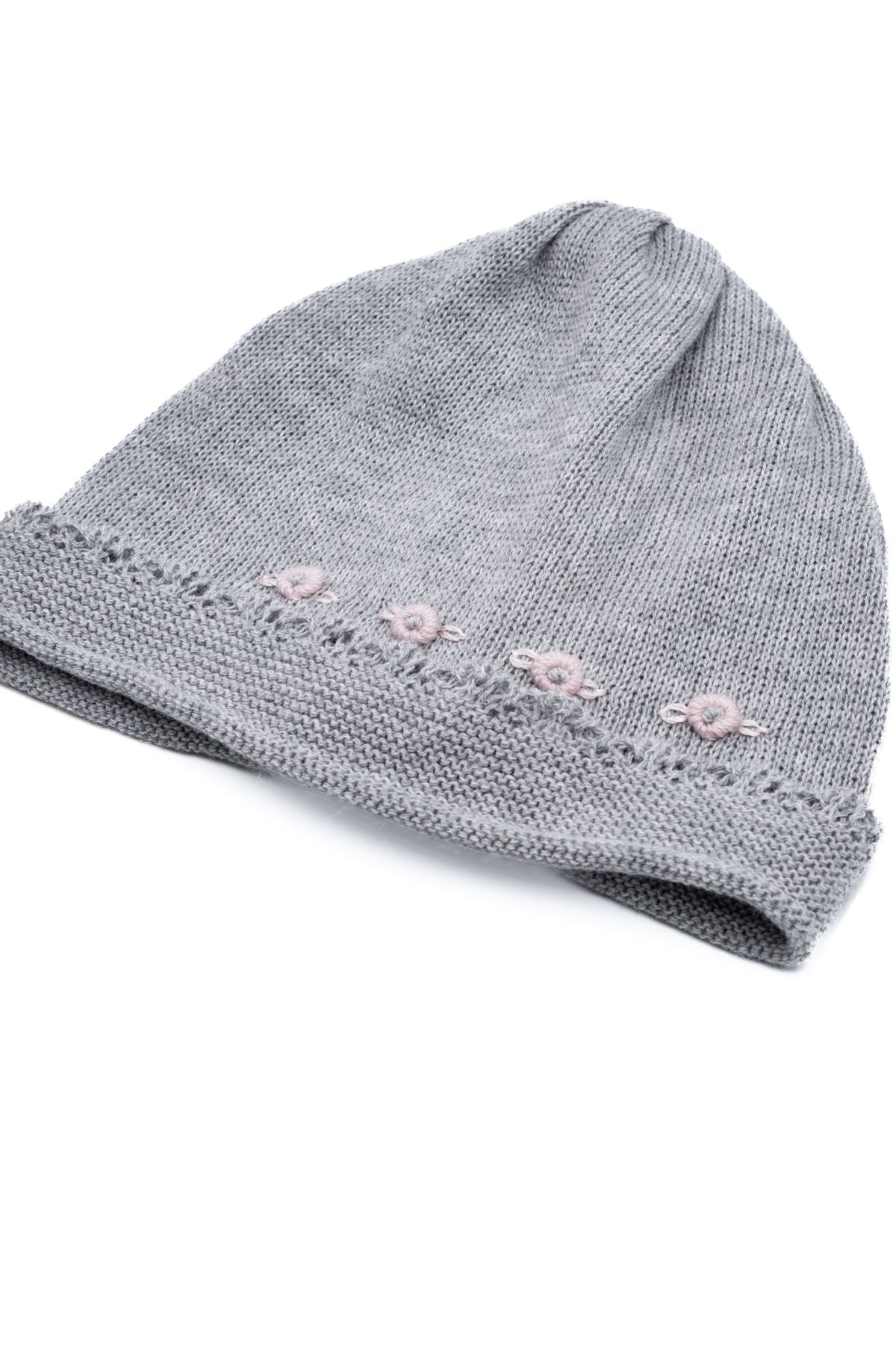 Cuffia Fiorellini Neonata GRIGIO 680. -  NANU' BABY