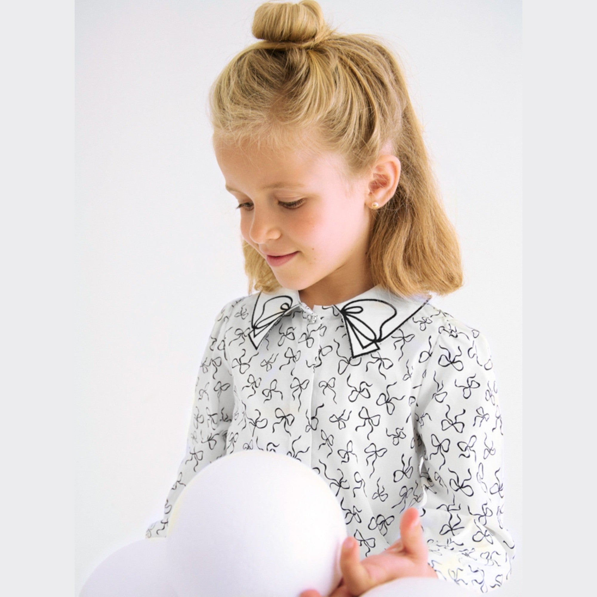 Blusa popelin satinato fiocco Bimba PANNA 5613/3 -  NANU' BABY