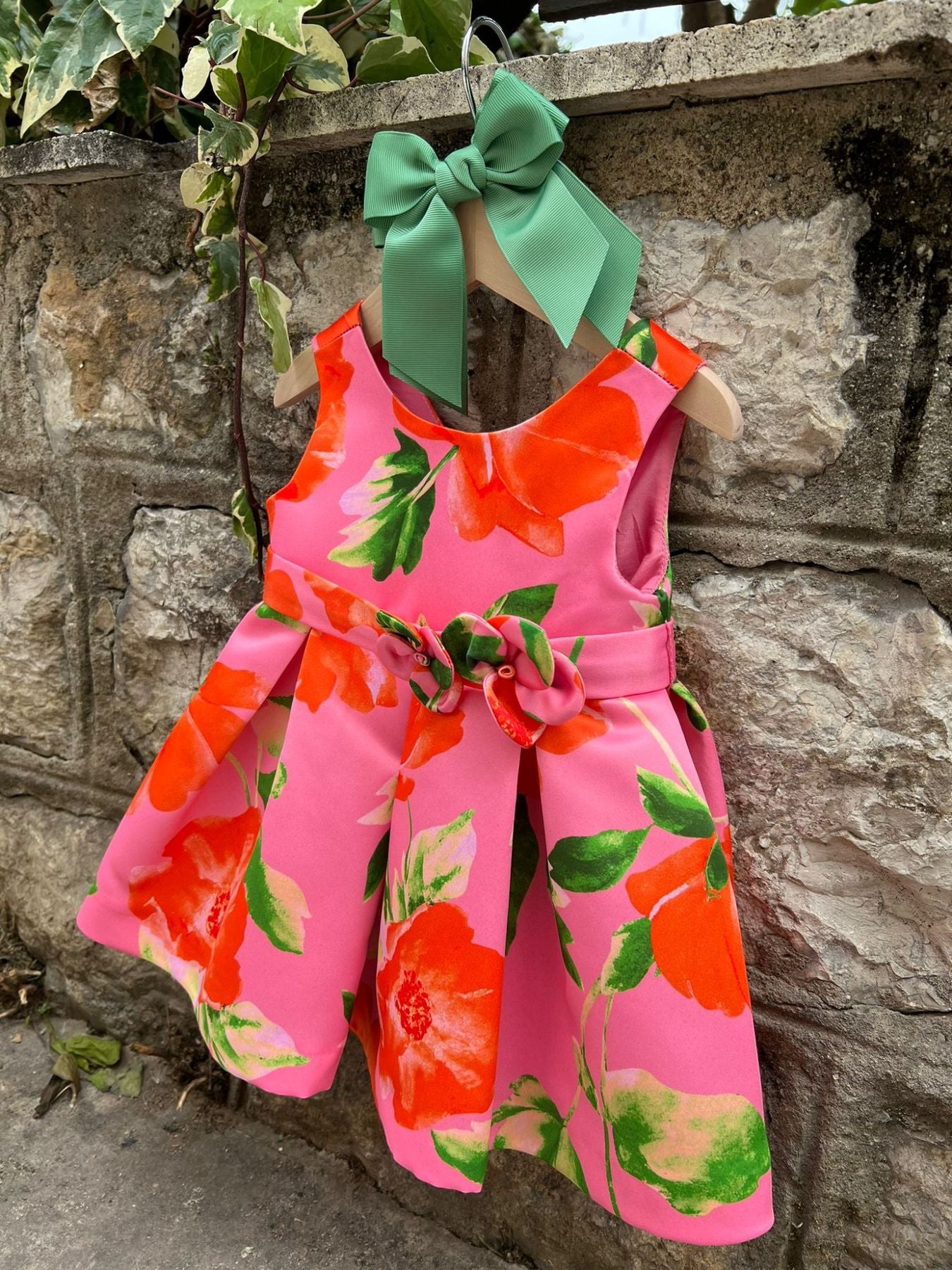 Abito saten stampato Bimba FUCSIA 5021 -  NANU' BABY
