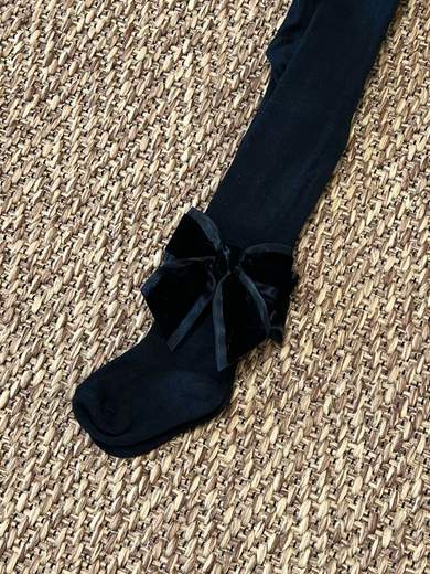 Collant con fiocco Velluto  NERO 2091C/N -  NANU' BABY