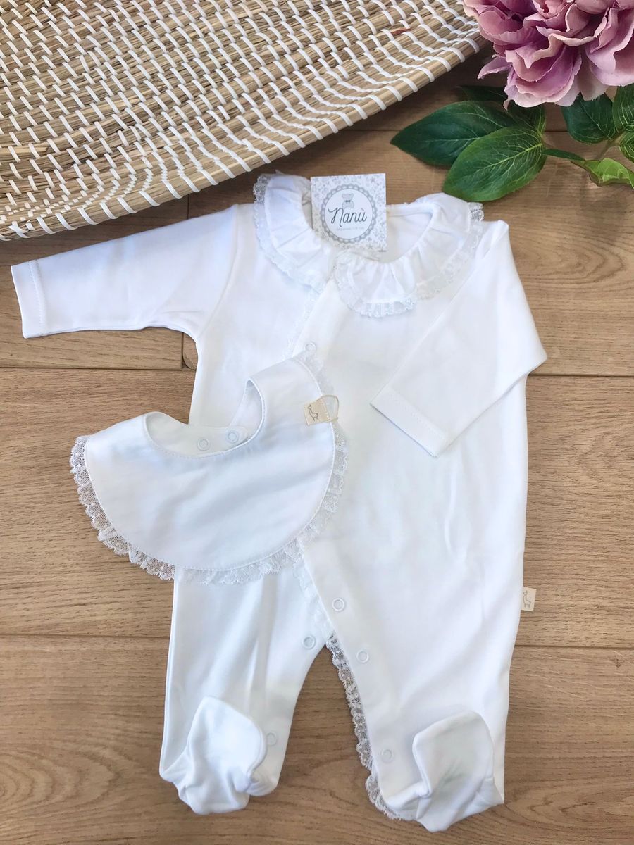 Tutina Colletto in pizzo Neonata Bianco WHITE RND53M -  NANU' BABY