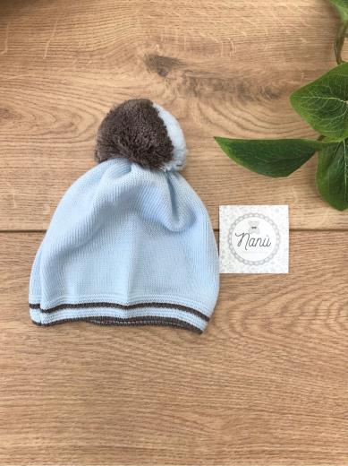 Cuffia In Lana Pon Pon Bicolor Neonato CIELO IC9771 -  NANU' BABY