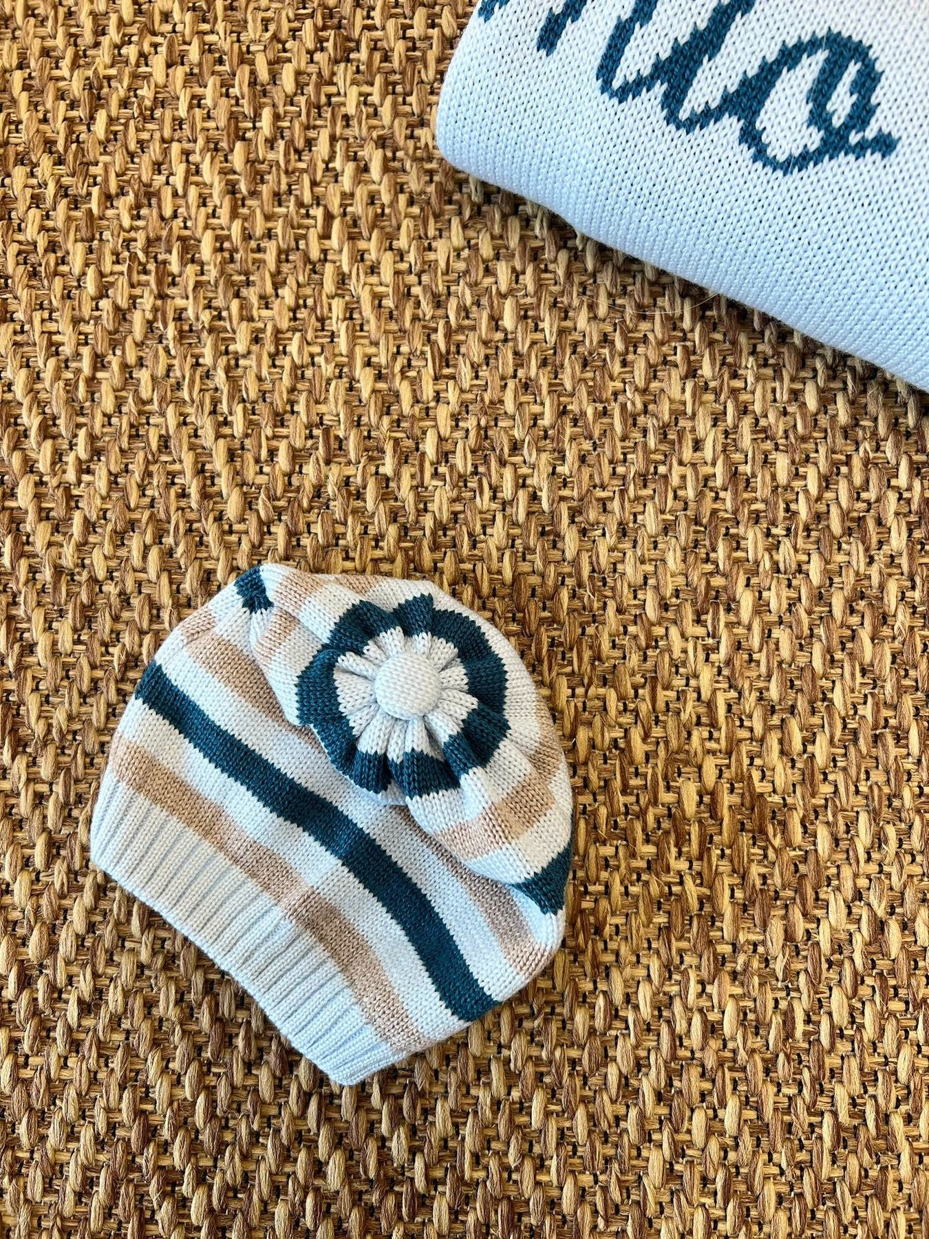 Cuffia in lana cielo Pom Pom Neonato CIELO IG5471PL/C -  NANU' BABY