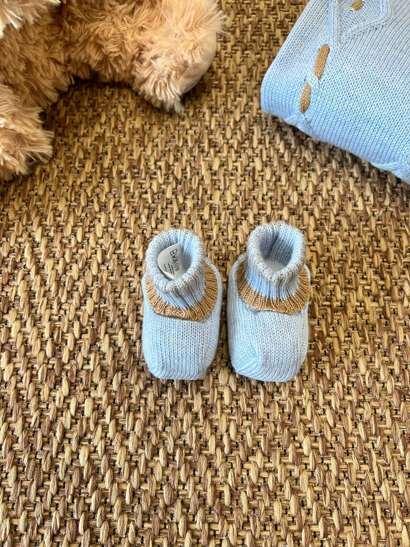 Babbucce in lana Cielo polvere/Caramello Neonato CIELO IG82S -  NANU' BABY