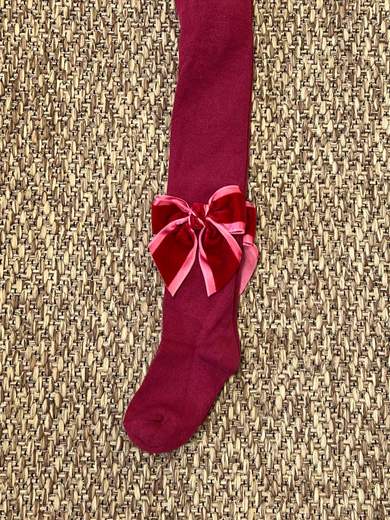 Collant con fiocco Velluto  BORDEAUX 2091C/B -  NANU' BABY